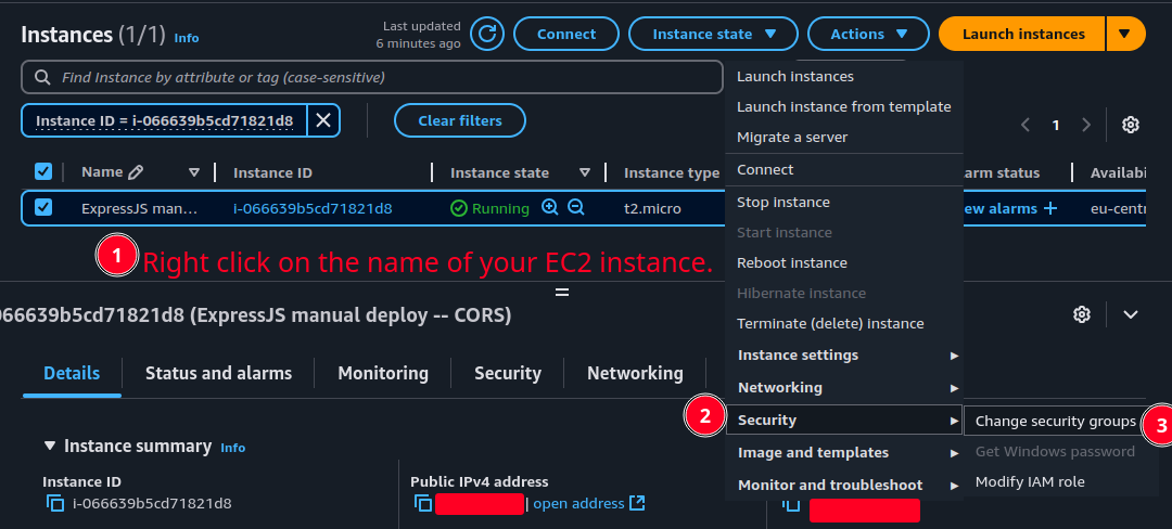 Change security groups in the menu