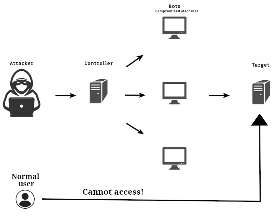 DDoS attack overall mechanism and inner parts infographic