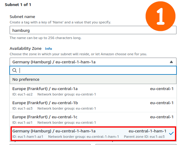 Create subnet for the newly added local zone