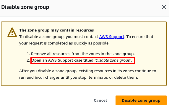 Disabling local zone message
