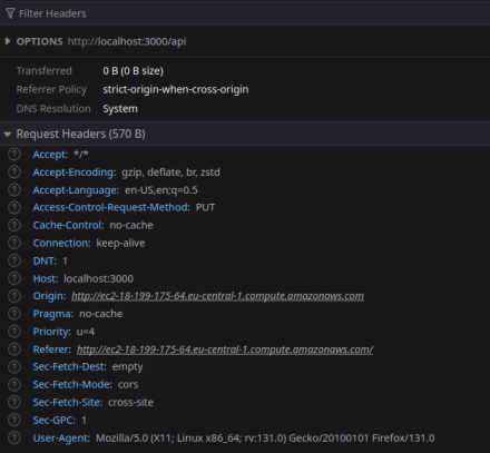 Failed OPTIONS request