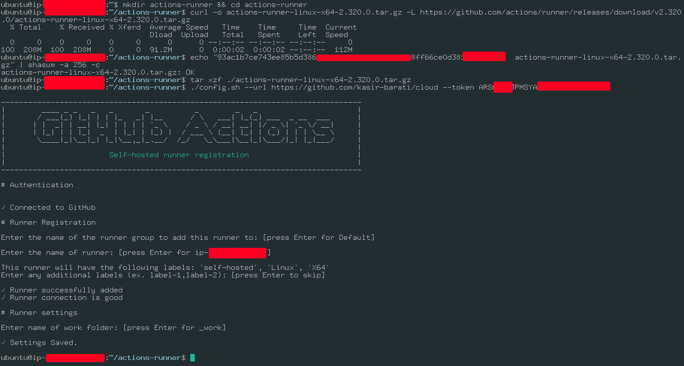 Following steps to configure self hosted runner