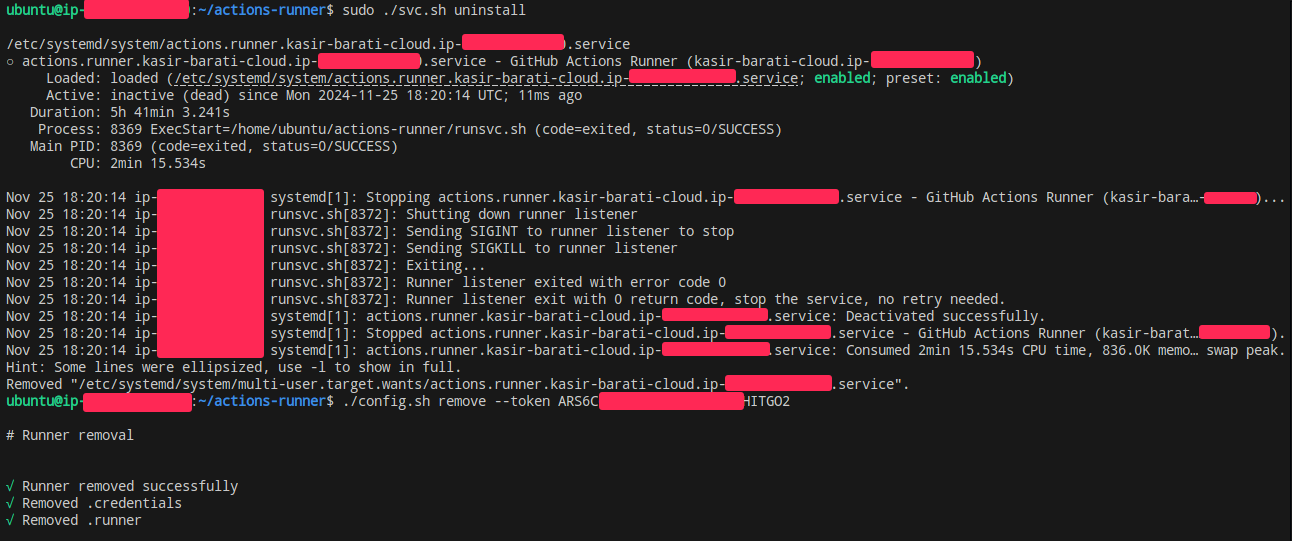 removing self-hosted runner