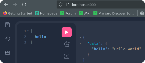 GraphiQL IDE issued a GraphQL query to our hello endpoint