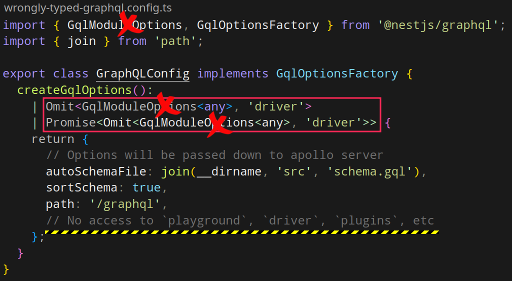 You should not use GqlModuleOptions since it is a generic type