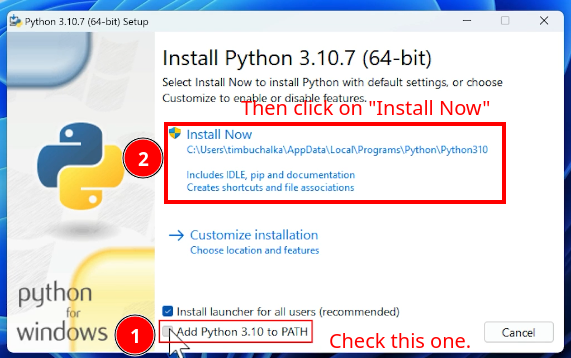 First page of python installer