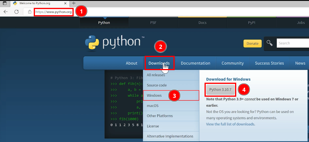 Downloading Python for Windows
