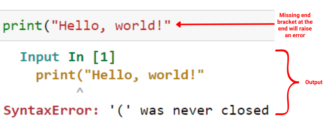 Syntax error, missing closing parenthesis